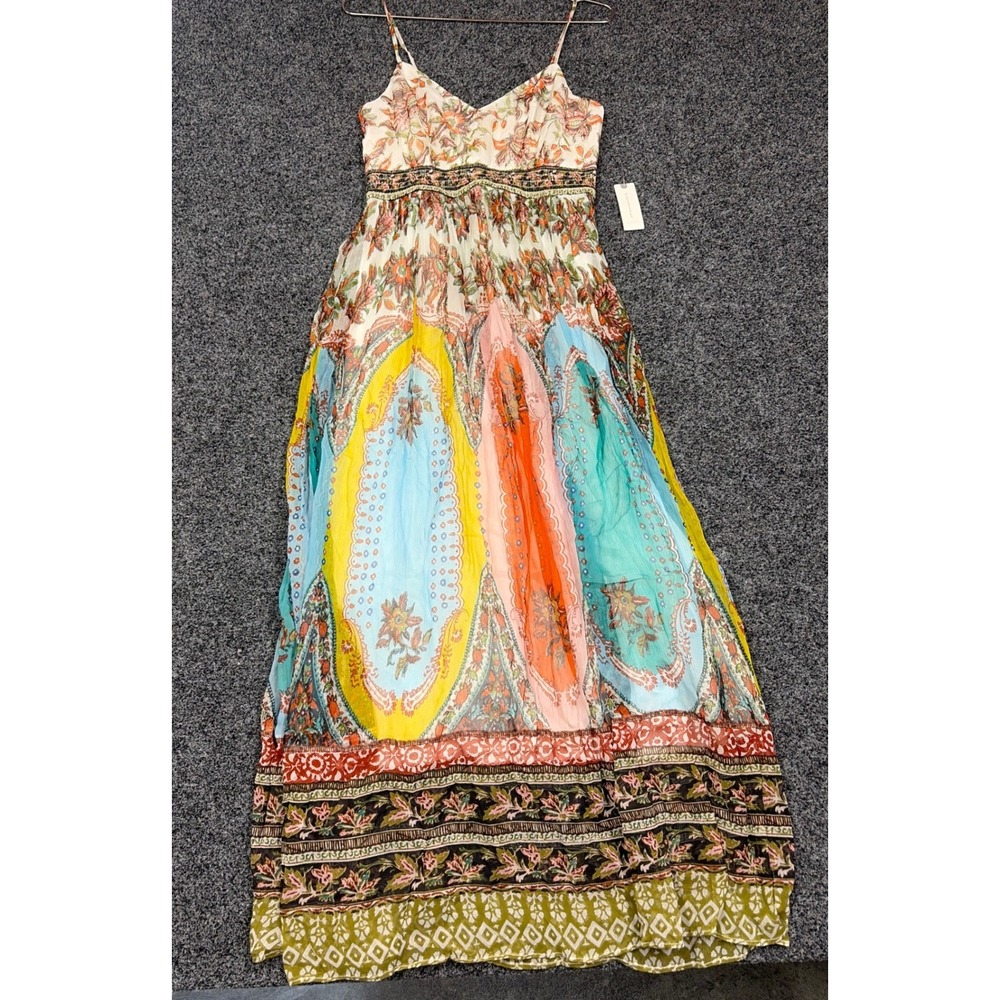 Anthropologie Dress Womens 6 Multicolor Paisley Floral Maxi Smocked Boho NWT